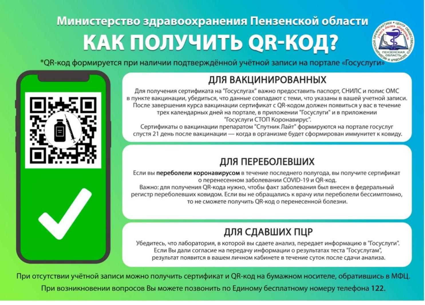 Жители Пензенской области смогут уточнить порядок получения QR-кода Жители Пензенской области смогут уточнить порядок получения QR-кода