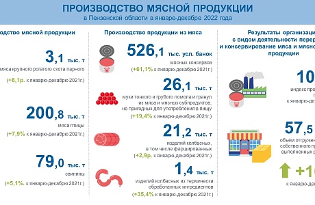 Производство мясной продукции в Пензенской области за январь-декабрь 2022 год