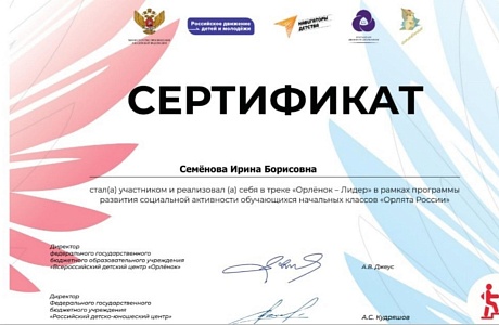 В этом учебном году ученики 4 класса МОУ СОШ с.Березовка реализуют программу развития социальной активности младших школьников"Орлята России"